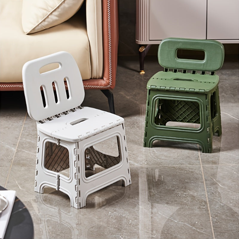 Collapsible Step Stool, 300 lbs Heavy Duty Plastic Stool with Handle & Back Support, Lightweight Space-Saving for Kitchen Bathroom Bedroom