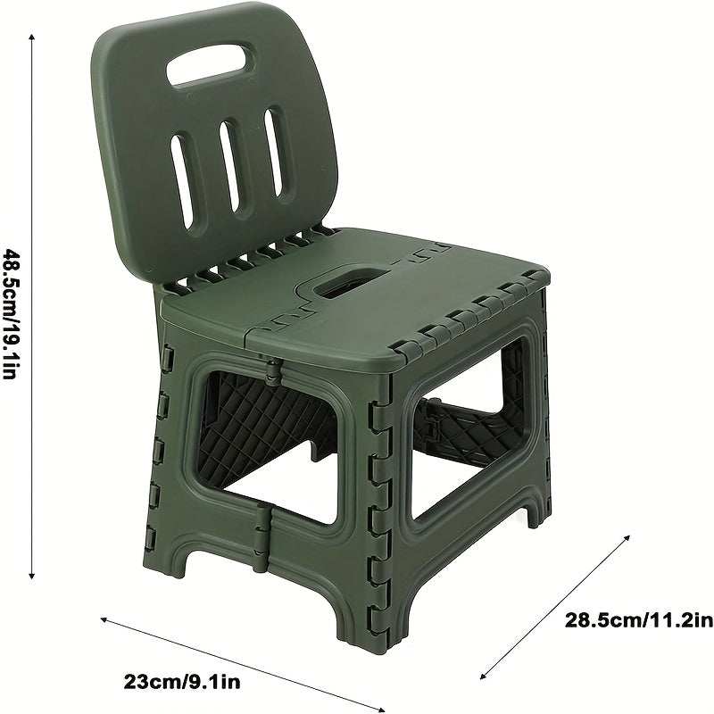 Collapsible Step Stool, 300 lbs Heavy Duty Plastic Stool with Handle & Back Support, Lightweight Space-Saving for Kitchen Bathroom Bedroom