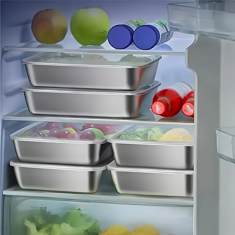10 Pcs Stainless Steel Food Storage Containers, Flip Lid Meal Prep Box with 5 Plates & 5 Lids, Reusable Fridge Organizer for Meat, Fruit & Kitchen Storage