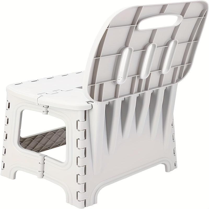 Collapsible Step Stool, 300 lbs Heavy Duty Plastic Stool with Handle & Back Support, Lightweight Space-Saving for Kitchen Bathroom Bedroom
