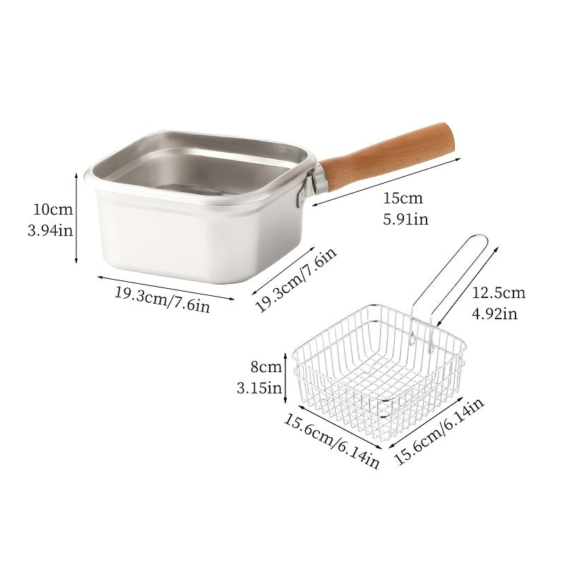 Square Stainless Steel Fryer Pot, Multi-Functional Household Milk Pot & Noodle Cooking Pot, Portable Outdoor Tempura Fryer for All Stoves