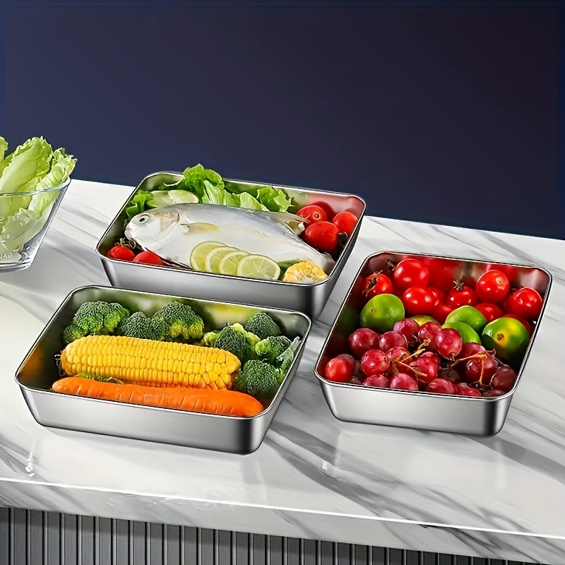 10 Pcs Stainless Steel Food Storage Containers, Flip Lid Meal Prep Box with 5 Plates & 5 Lids, Reusable Fridge Organizer for Meat, Fruit & Kitchen Storage