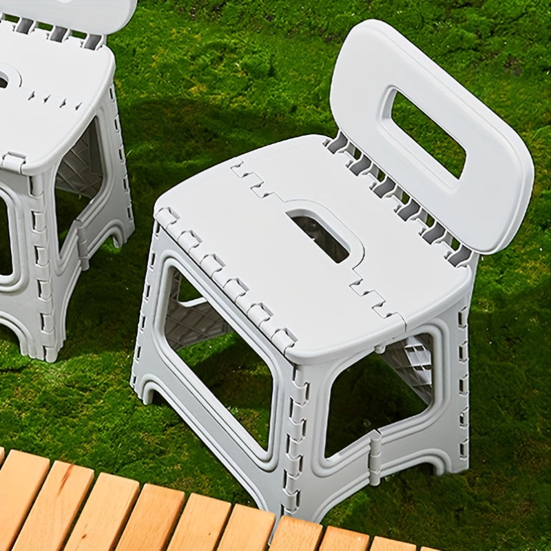 Collapsible Step Stool, 300 lbs Heavy Duty Plastic Stool with Handle & Back Support, Lightweight Space-Saving for Kitchen Bathroom Bedroom