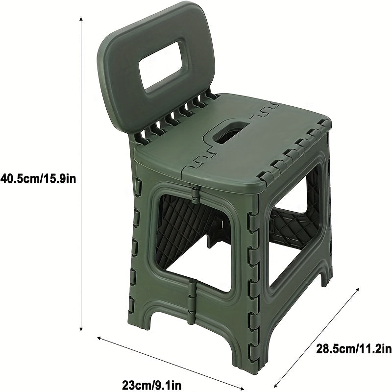 Collapsible Step Stool, 300 lbs Heavy Duty Plastic Stool with Handle & Back Support, Lightweight Space-Saving for Kitchen Bathroom Bedroom