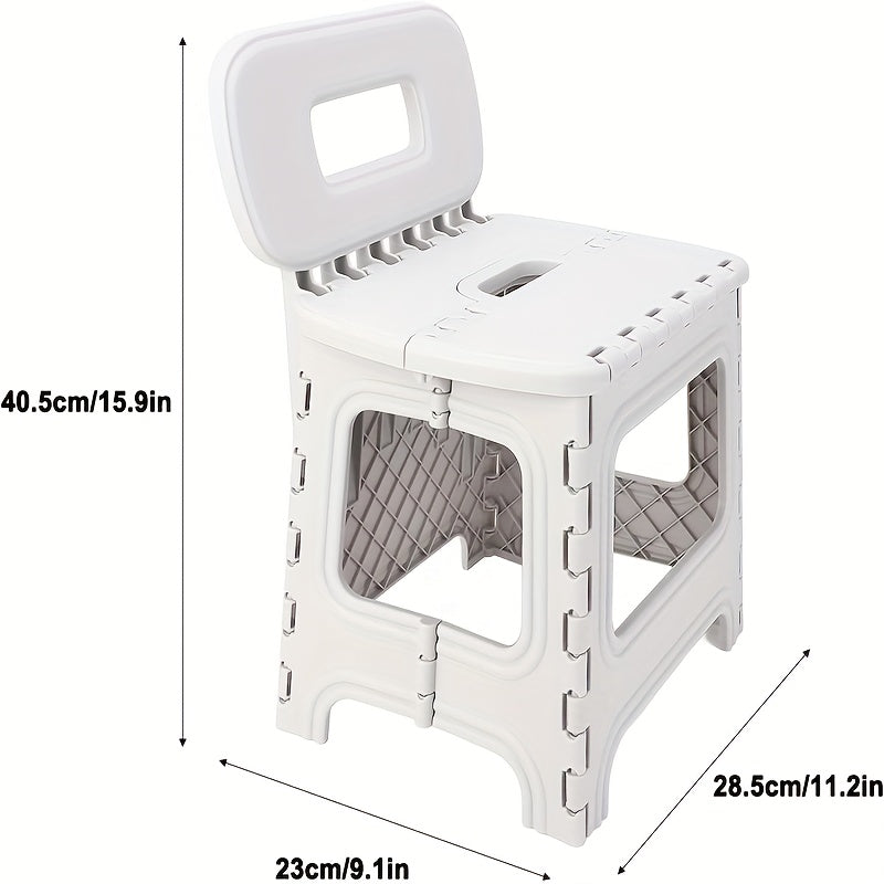 Collapsible Step Stool, 300 lbs Heavy Duty Plastic Stool with Handle & Back Support, Lightweight Space-Saving for Kitchen Bathroom Bedroom