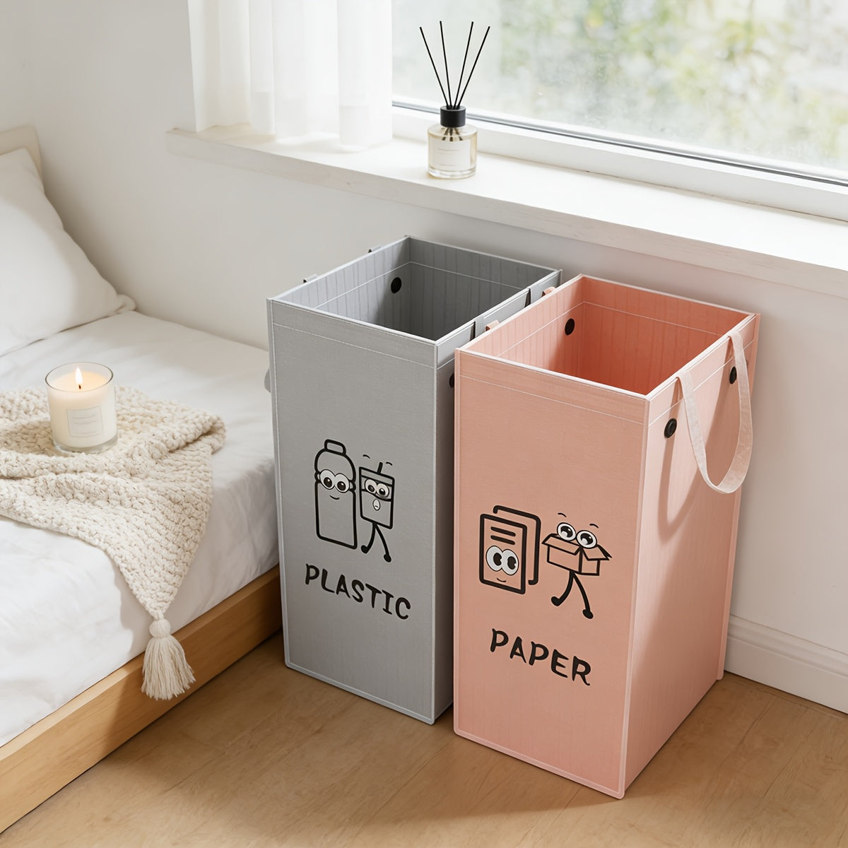 27.74/41.74 Gal Heavy-Duty Folding Trash Can, Extra Large Open-Top Waste Bin with Reinforced Handles & Bottom Support Panel